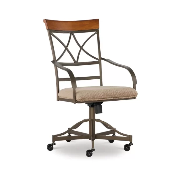 Pemberly Row 18.75 Swivel Rolling Metal Dining Arm Chair in Pewter (Set of 2)