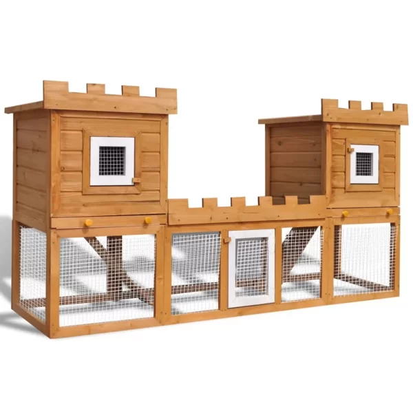 Dcenta 2 Layer Rabbit Hutch with Pull Out Tray and Ladders Outdoor Wood Pet House Guinea Pig Small Animal Cage 76 x 19.7 x 39.8 Inches (L x W x H)