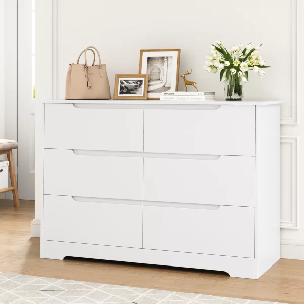 Homfa 6 Drawer White Dresser for Bedroom, Modern Chest of Drawers Wood Storage Cabinet for Living Room Nursery Kitchen Office