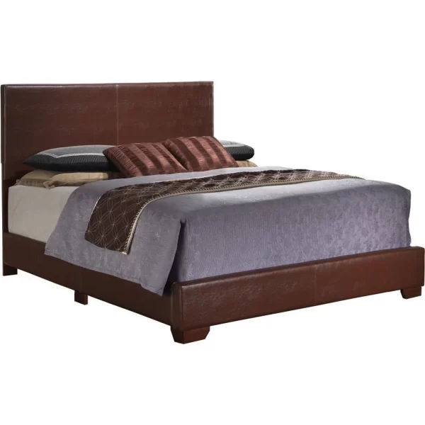 Bowery Hill Transitional Faux Leather Upholstered King Bed in Light Brown