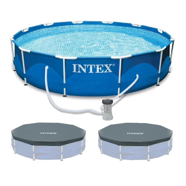 INTEX 12’x30" Metal Frame Swimming Pool with Filter Pump & Pool Cover (x2)