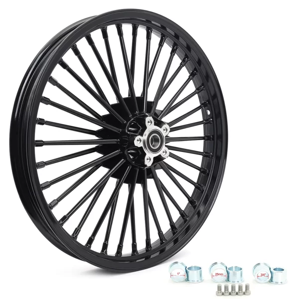 Gloss Black 21 x 2.15 Front Cast Tubless Wheel Fat Spoke for Harley Softail Dyna Wide Glide FXDWG